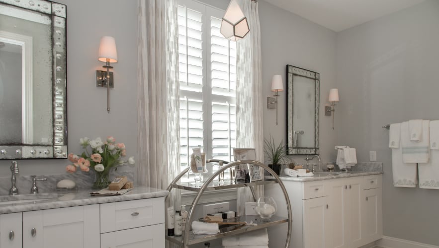 Plantation shutters in a bathroom